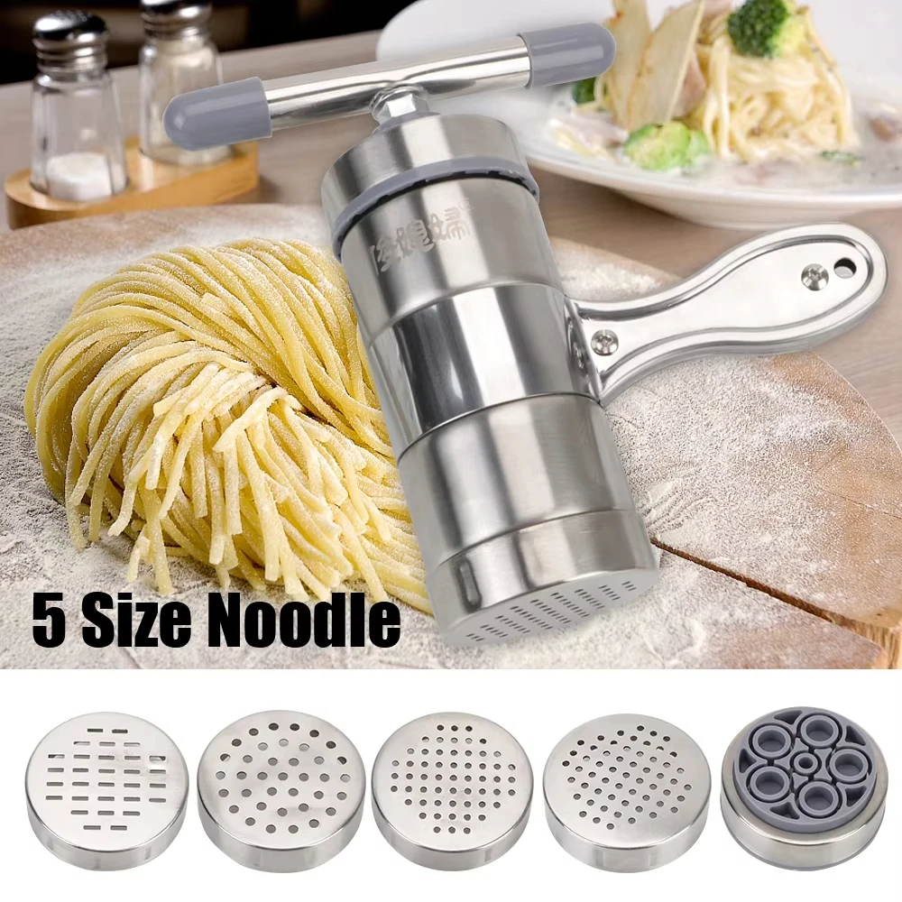 Stainless Steel Press Pasta Machine Manual Noodle Maker Multifunctional Making Spaghetti With 5 Pressing Moulds Fruits Juicer