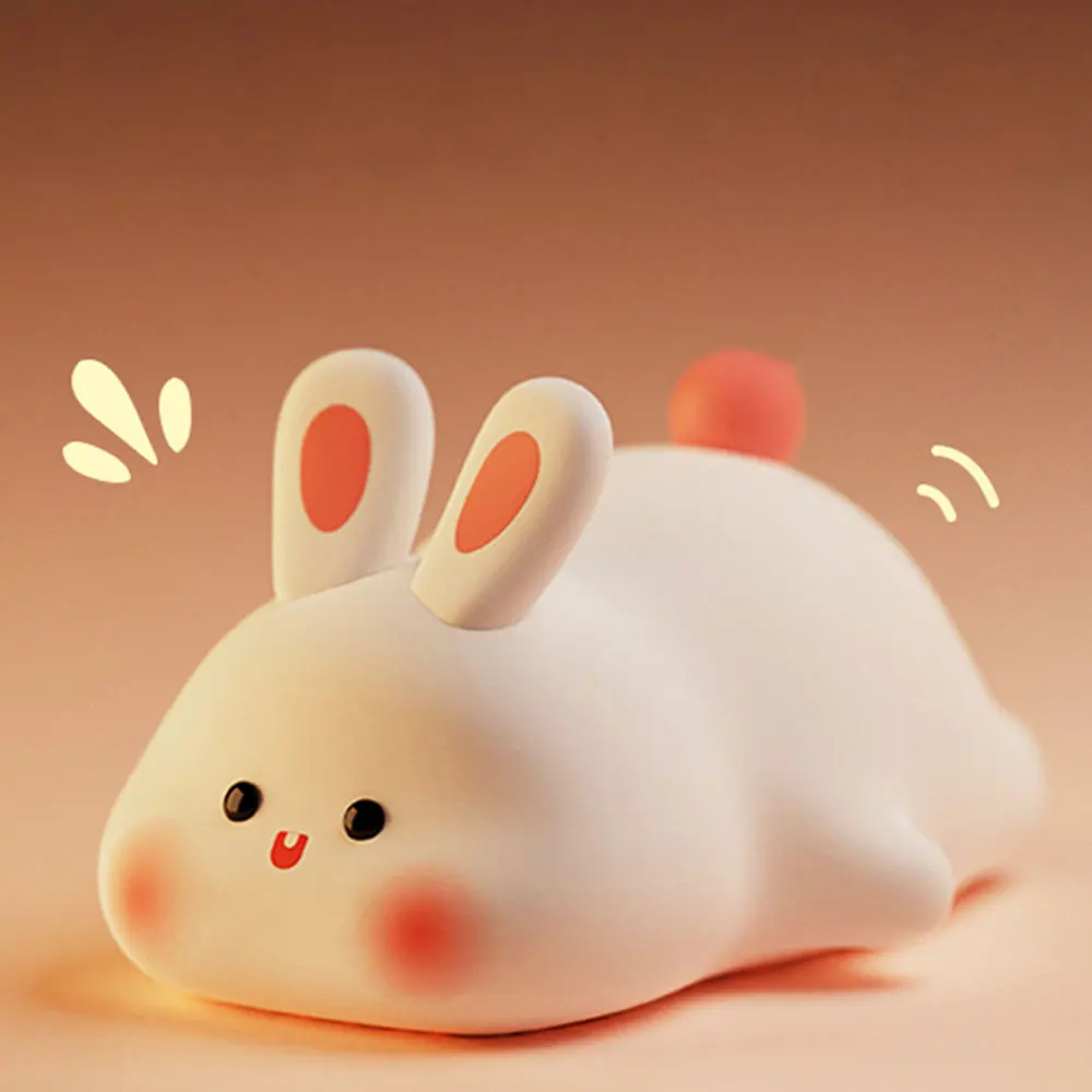 LED Cute Rabbit Night Light USB Rechargeable Mood Light Touch Sensor Night Lamp Silicone Lamp for Kids Bedroom Decor