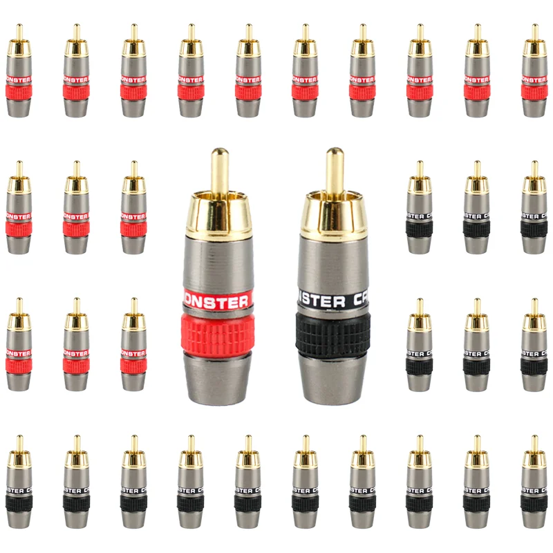 

4/8/16PCS Copper Gold-Plated Monster RCA Male Plug Lotus Solder Plug Extension Socket RCA Wiring Audio And Video Red Black