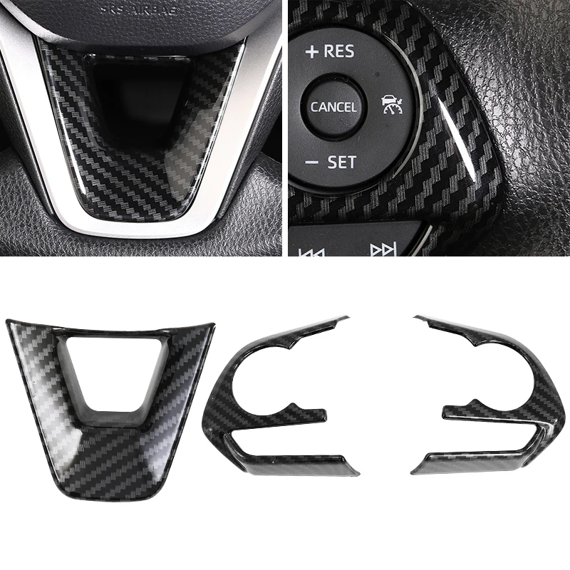 Car Steering Wheel Carbon Fiber Pattern Cover Button Panel Trim For Toyota Avalon Corolla Rav4 2019 2020 2021 Accessories