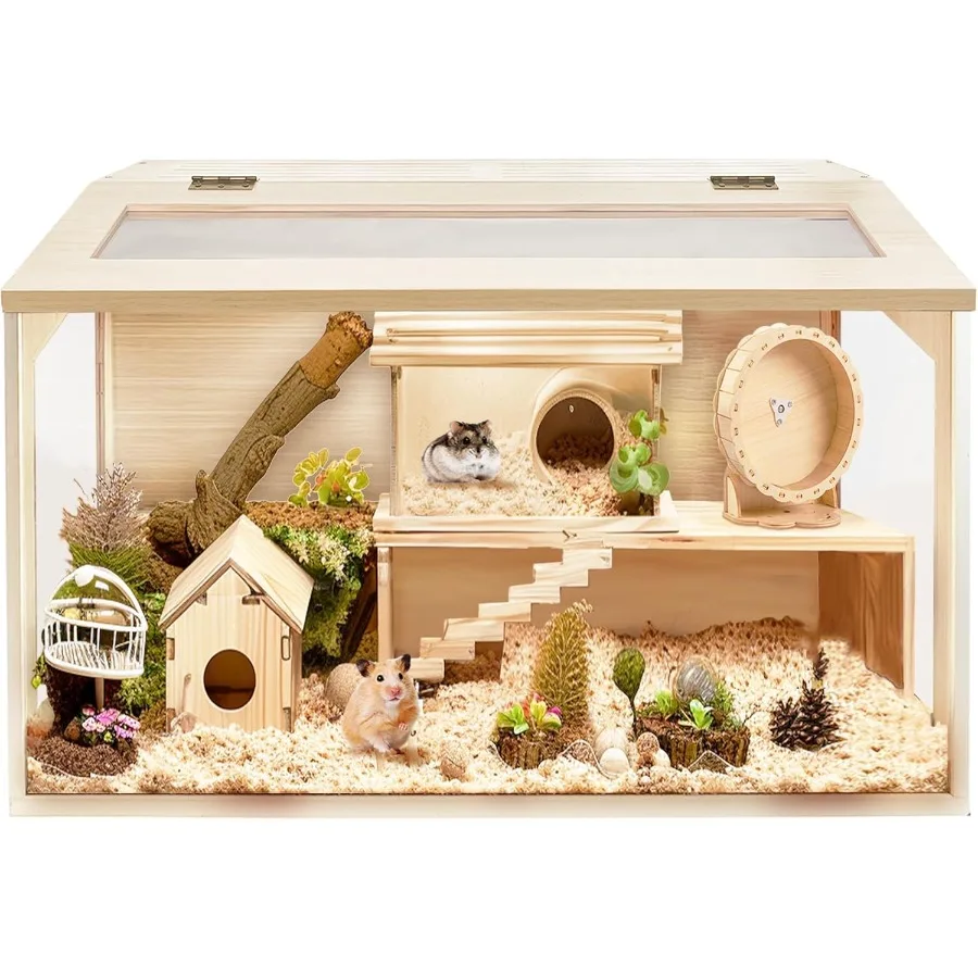 قفص هامستر مقاوم للمضغ للفئران والفئران، سطح قابل للفتح مع صفائح أكريليك، موئل هامستر صلب مدمج 24 لتر × 16 بوصة عرض × 16 بوصة ارتفاع #1