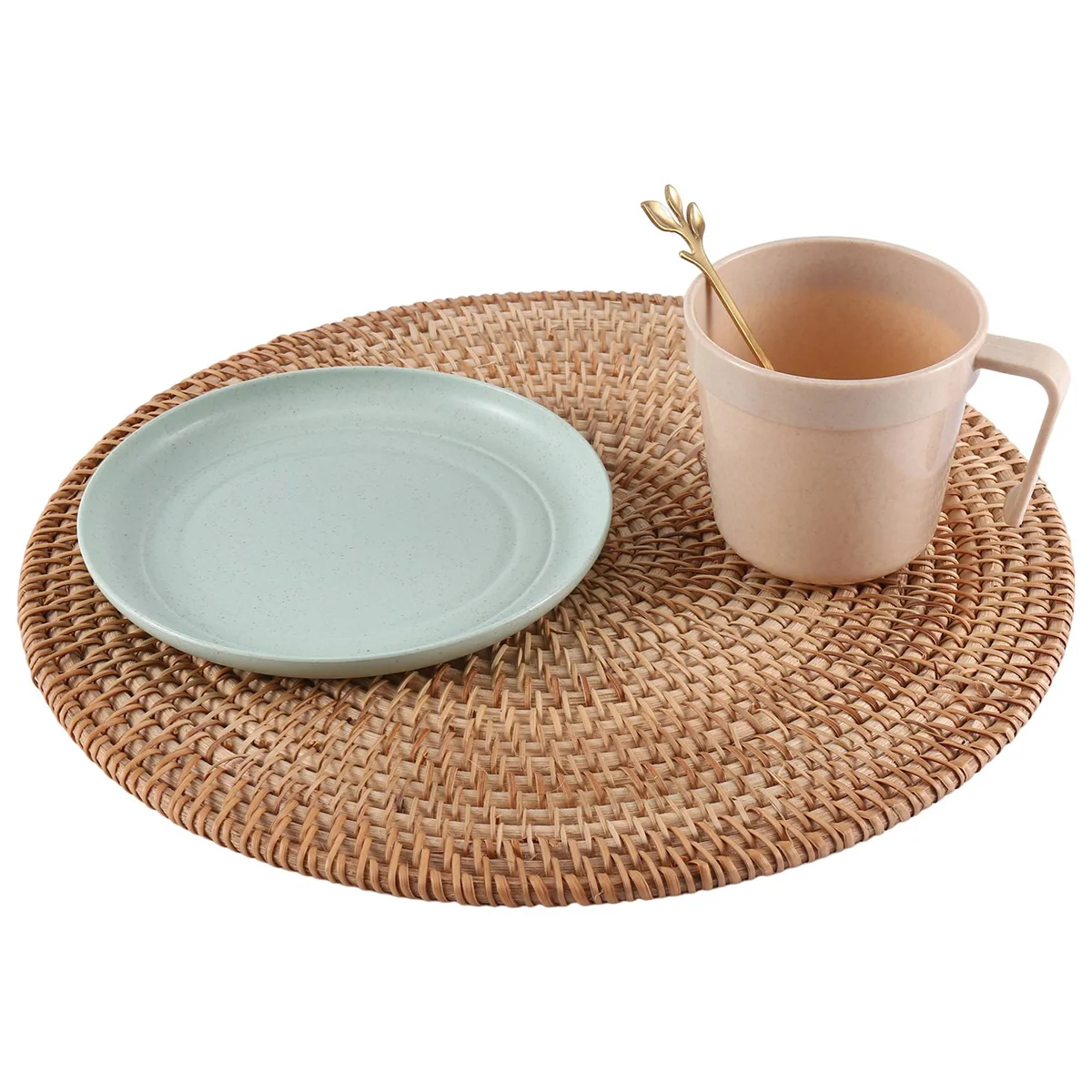 

3 Pcs Handmade Round Natural Rattan Placemat Farmhouse Round Wicker Placemats for Dining Table,Wedding,Parties,BBQ's,Etc