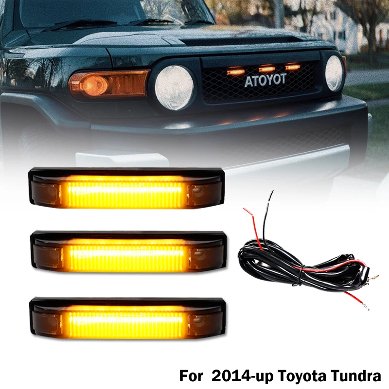 

3pc Super Bright Amber LED Center Grille Running/Position Light For 2007-2014 Toyota FJ Cruiser Parking/Driving Lights 12V