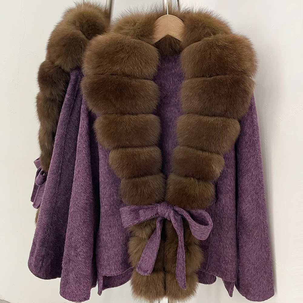 OFTBUY Damenmantel aus 100 % Wolle, neuer, warmer Wollmantel für den Winter, mit echtem Fuchspelzkragen, Revers und Gürtel, Wolljacke für Damen. – Detail 19