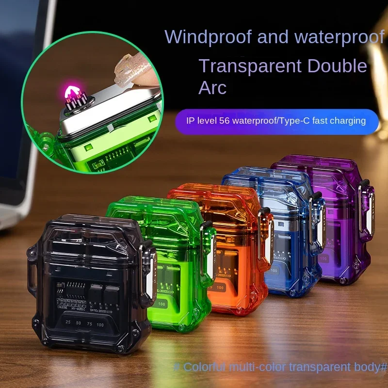 New Waterproof Windproof Electric Lighter Portable Outdoor USB Rechargeable Lighter Plasma Dual Arc Lighter Gadgets for Men Gift