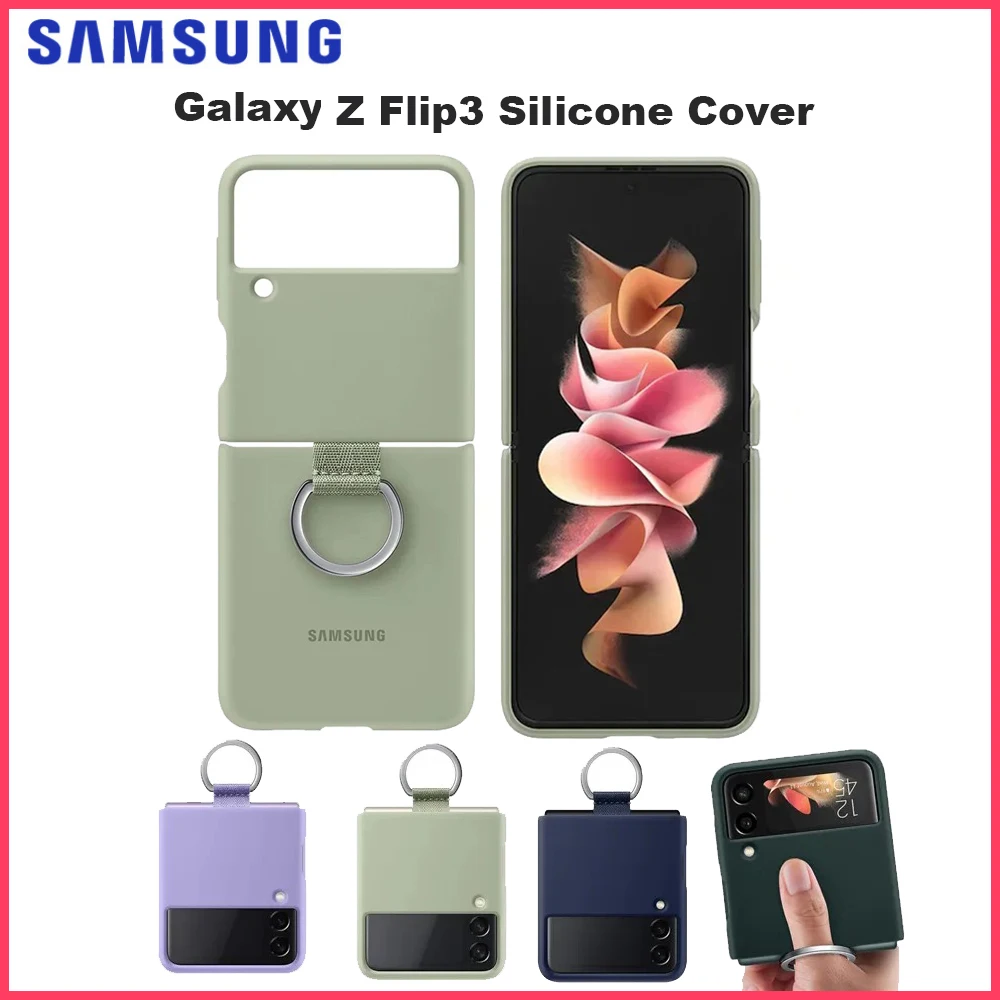 Original Silicone Phone Case For Samsung Galaxy Z Flip3 5G Silicone With Ring Case Flip 3 Phone Fold Cover Clear Cases, EF-PF711