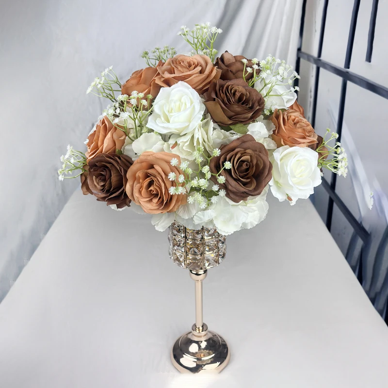 

Elegant Artificial Flower Ball Plastic Green Mesh Base Silk Table Centerpieces For Wedding Decor Party Road Lead Flower Bouquets