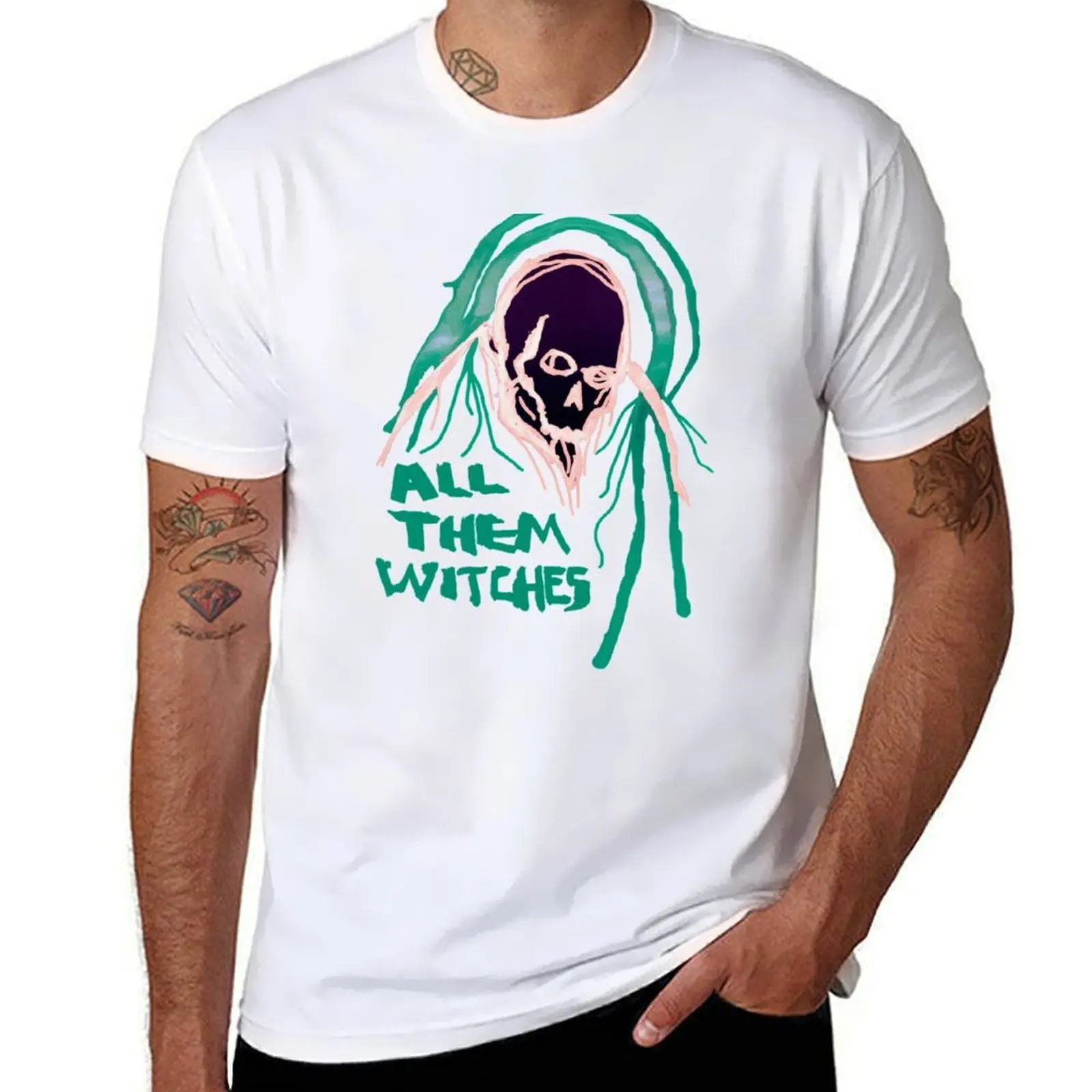 

All them witches ATW colourful skull T-Shirt black cotton t-shirt plain for man package T-Shirt