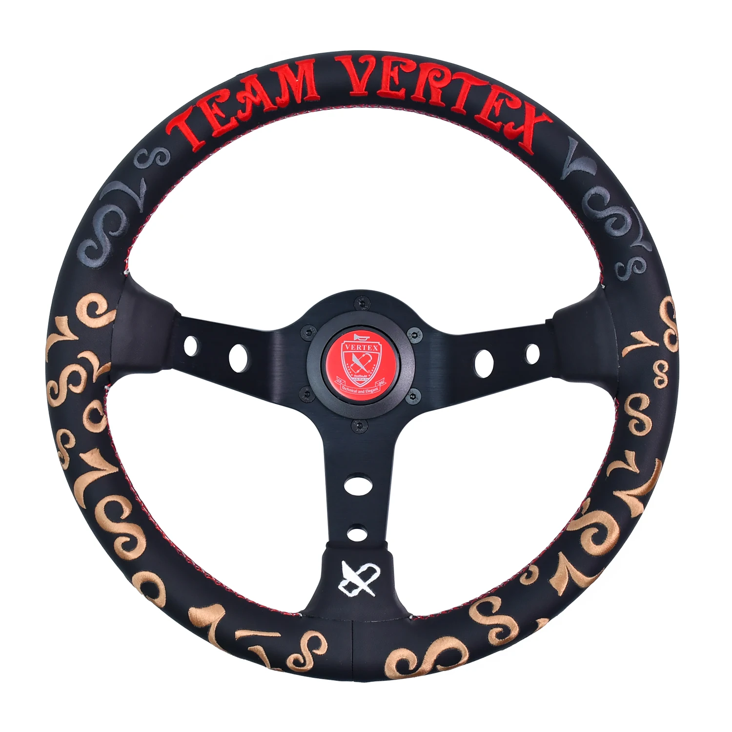 

JDM TEAM VERTEX Microfiber Leather Car Steering Wheel 320mm Diameter Black With Embroidered Text Deep Dish Drift Steering Wheel
