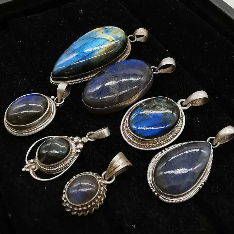 Nepal Hand 925 Silver Jewelry Inlaid Natural Labradorite Vintage Charms for Mother`s Day Multi Designs T9032