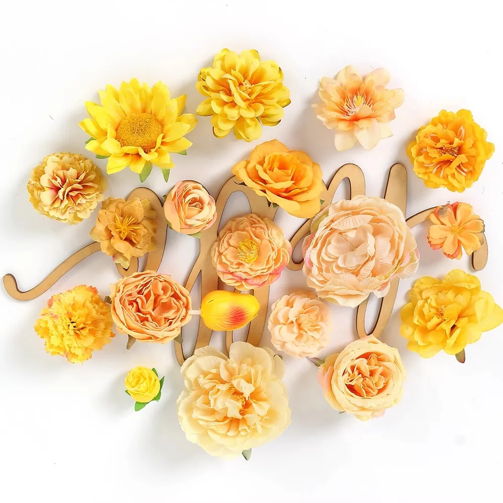 Yellow Orange Artificial Flowers Autumn Fake Flowers for Home Room Decor Garden Wedding Decoration Bouquet Wreath Gift Accessory