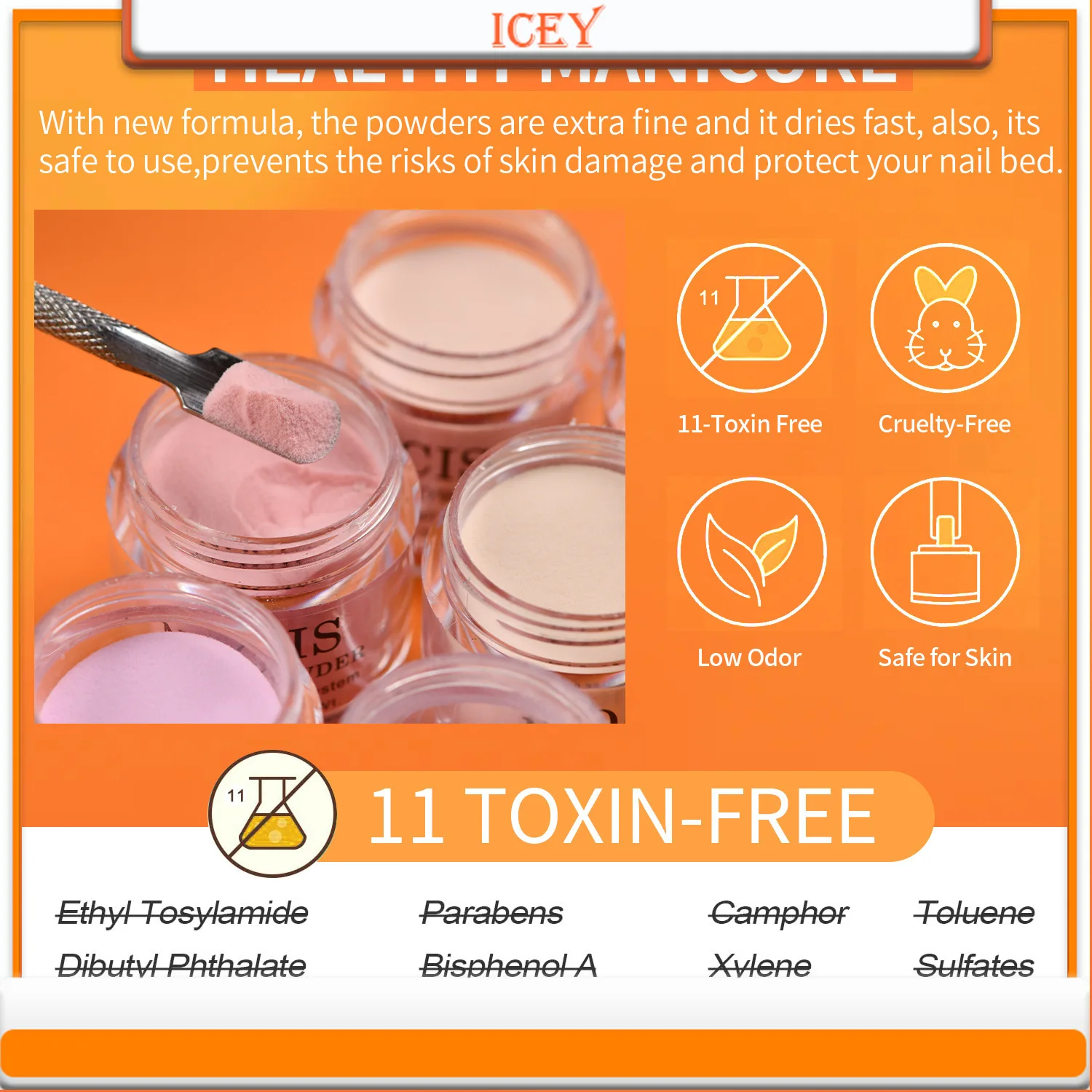 Icey Beauty 10g Crystal Powder Set 3-in-1 Sparkling Powder Acrylic Powders Dipping Powder Nail Glitter 3D Nail Tips DIY Carving