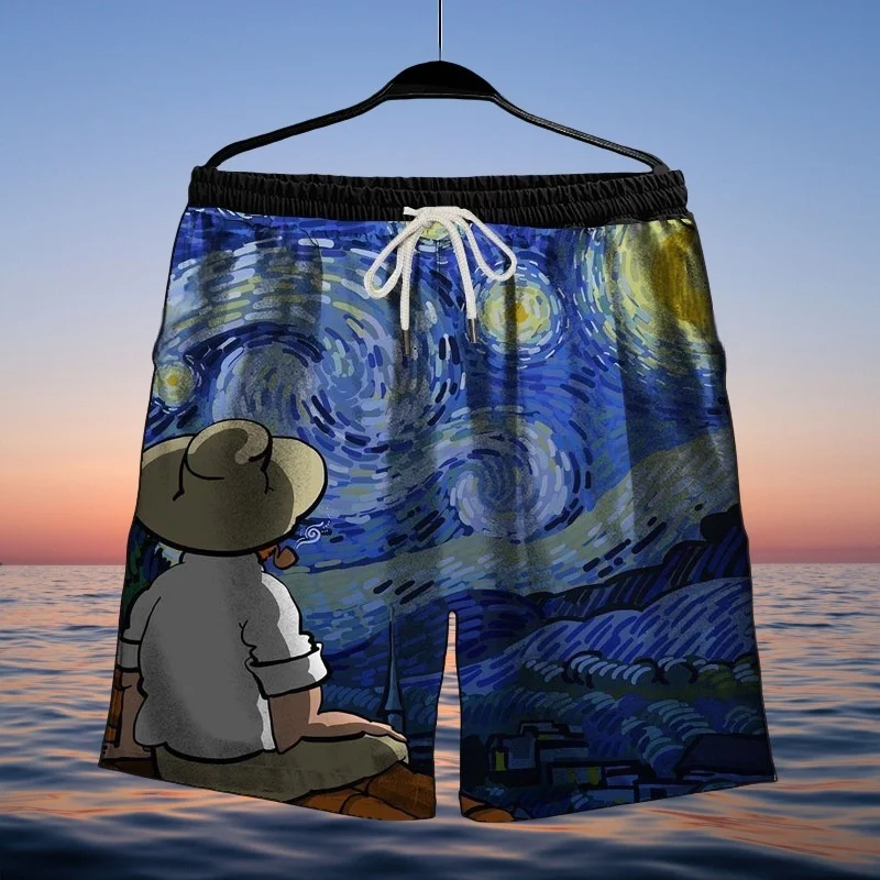 

Лето 2025 г., хит продаж, шорты с 3D принтом, мужские шорты с рисунком масляной живописи, повседневные купальники, пляжные шорты