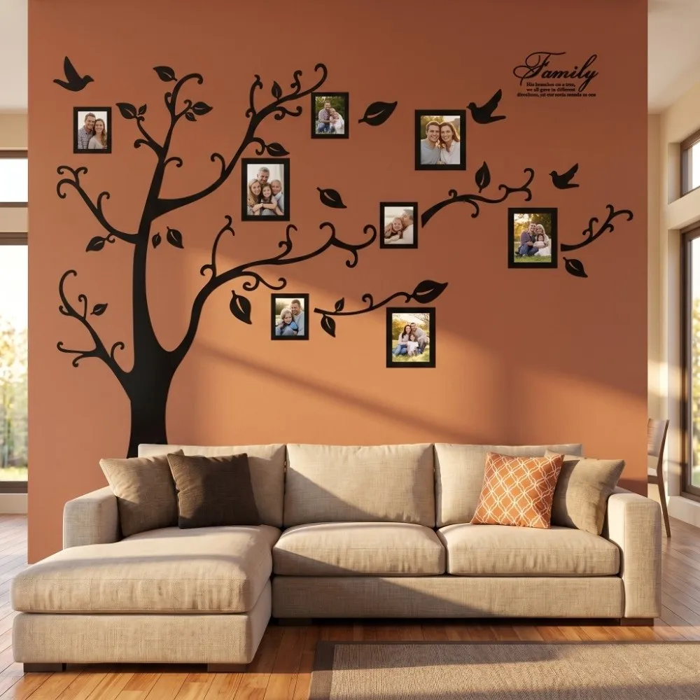 4pcs 11.8 X 35.4in Family Photo Tree Wall Sticker Tree Black Removable Wall Sticker Peel and Stick Pvc