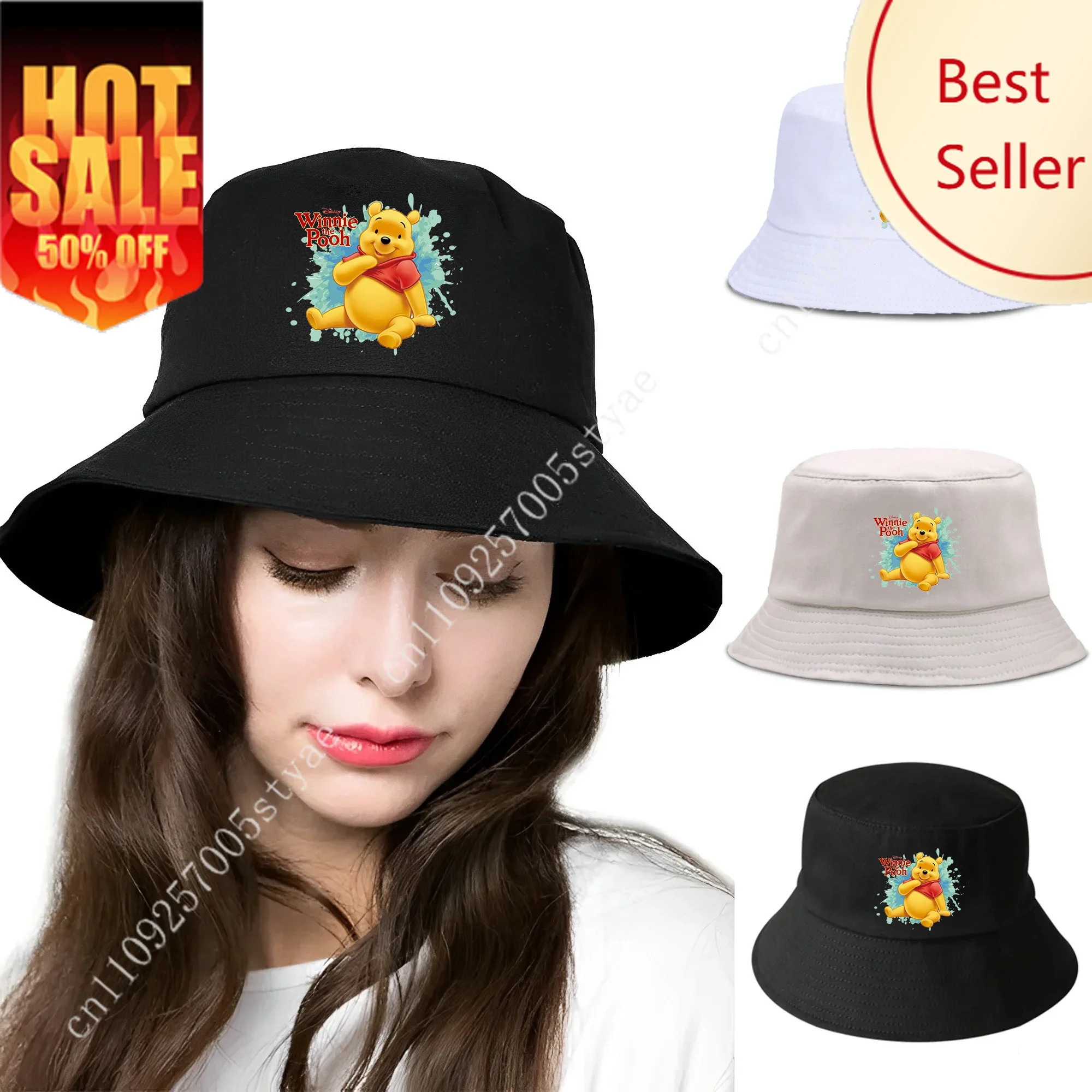 

Winnie the Pooh Bucket Hat Disney Cartoon Unisex Women Outdoor Decorations Party Holiday Gifts Caps Fashion Sunhat