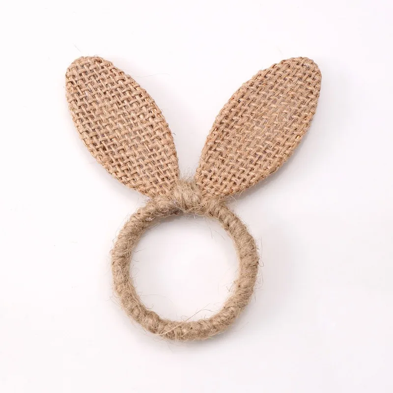 10pcs Rabbit Ear Napkin Ring Handmade Rustic Burlap Jute Napkin Holder for Dining Table Wedding Party Decor