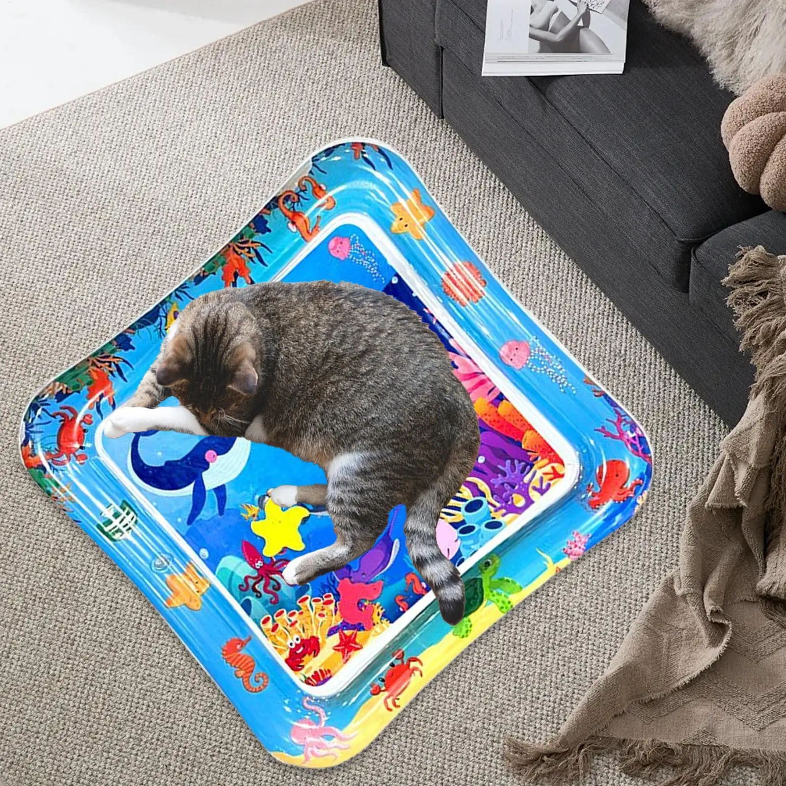 حصيرة لعب مائية للقطط، وسادة تبريد للحيوانات الأليفة، قابلة للطي وقابلة للغسل، حصيرة حسية تفاعلية للحيوانات الأليفة والجرو واللعب في الأماكن المغلقة والخارجية #2