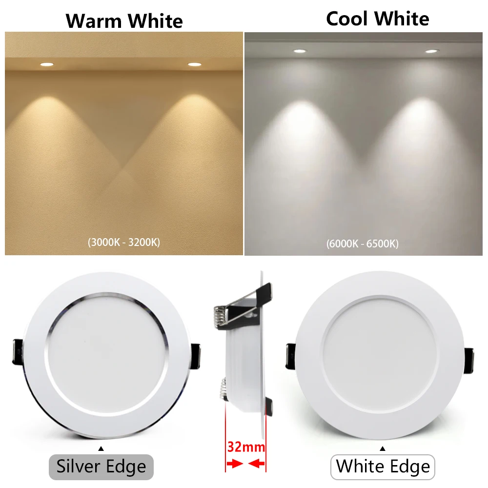 Spot LED Embutido Redondo 7W 9W 12W 15W 18W AC 220V 240V à Prova d'Água Branco Quente Branco Frio para Cozinha