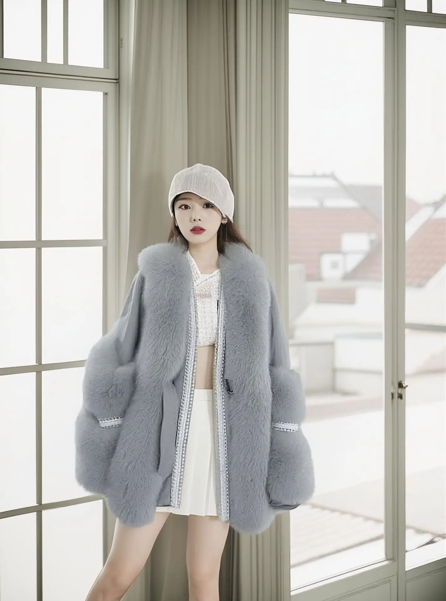 Il nuovo cappotto invernale da donna in pelliccia simile a volpe Haining del 2025, un top in pelliccia monopezzo con un look giovane in stile chanel