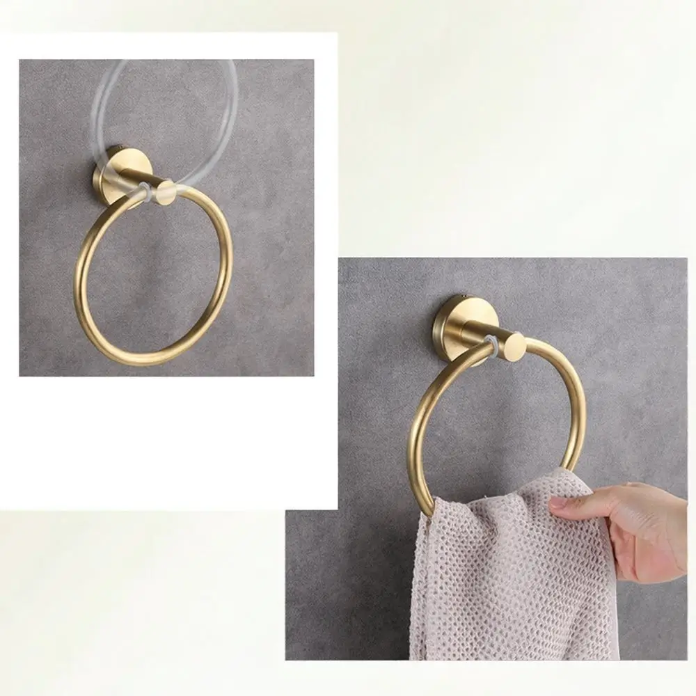 Stainless Steel Towel Ring Modern Bathroom Wall Mounted Holder Brushed Black Minimalist Hand Towel Hanger Storage Rack