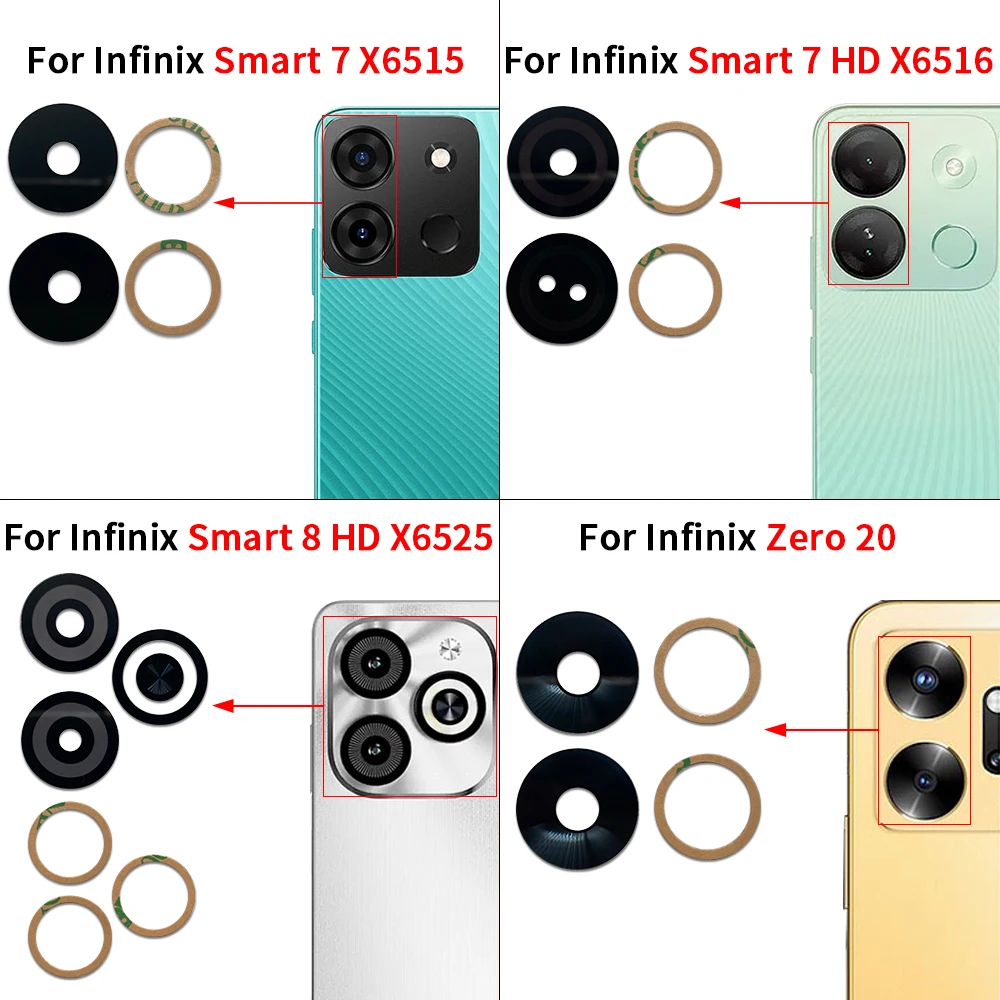 

Excellent For Infinix Smart 7 8 HD X6516 X6515 Zero 20 Camera Glass Lens Back Rear Camera Glass Lens Replacement Parts