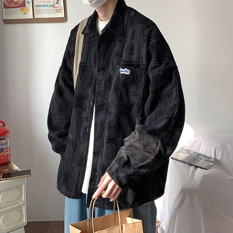 

Осенне-зимняя мужская рубашка-куртка больших размеров (до 300 фунтов), свободная, с длинными рукавами, из вельвета, модная верхняя одежда в гонконгском стиле