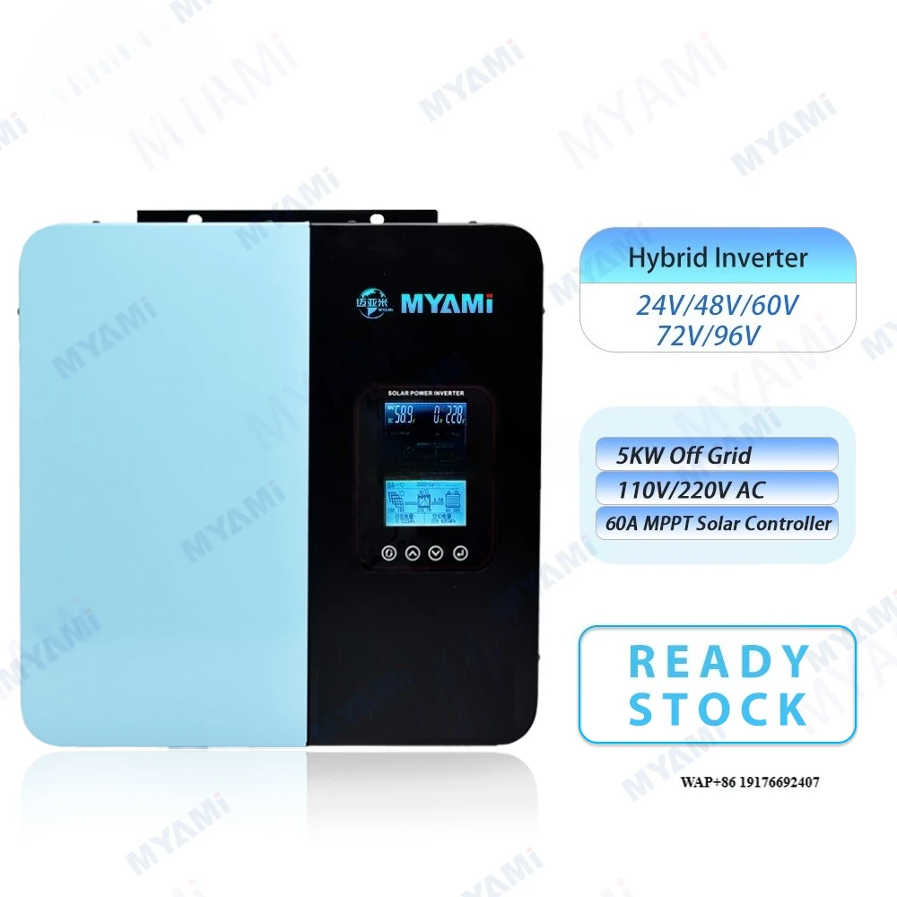 5KW 24V 48V 60V 72V 96V Pure Sine Wave Off Grid 60A MPPT Hybrid Inverter Dual LCD Display Power Solar Inverter Converter