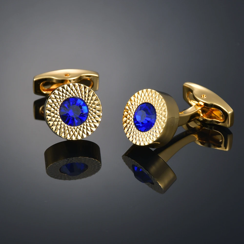 New round gemstone cufflinks for business banquets, fashionable suits, shirt buttons, French patterned sleeve studs