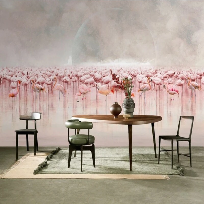 MU8920 Group portrait of pink flamingos TV sofa bedroom background wall