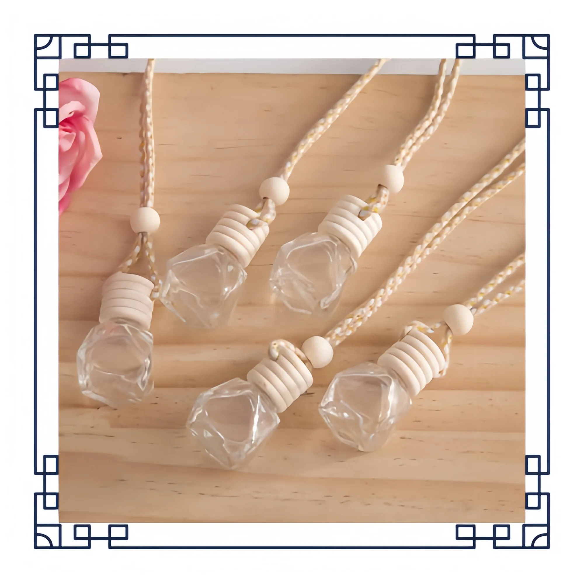 4 Pack Hanging Car Perfume Bottles - 8ml Refillable Essential Oil Diffuser with Wooden Lid Car Charm