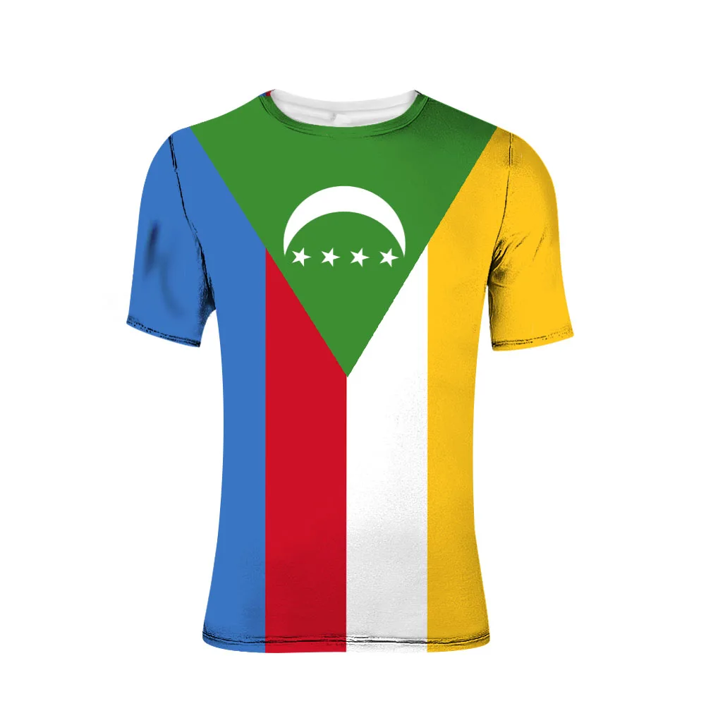 Comoros Male Youth Diy Free Custom Made Name Number Photo T Shirt Nation Flag Km French Union Country College Casual Clothes