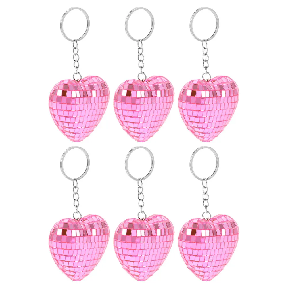 

6pcs Heart Shaped Disco Ball Keychains Reflective Mirror Pendant Silver Balls Birthday Favors Party Accessories Bags