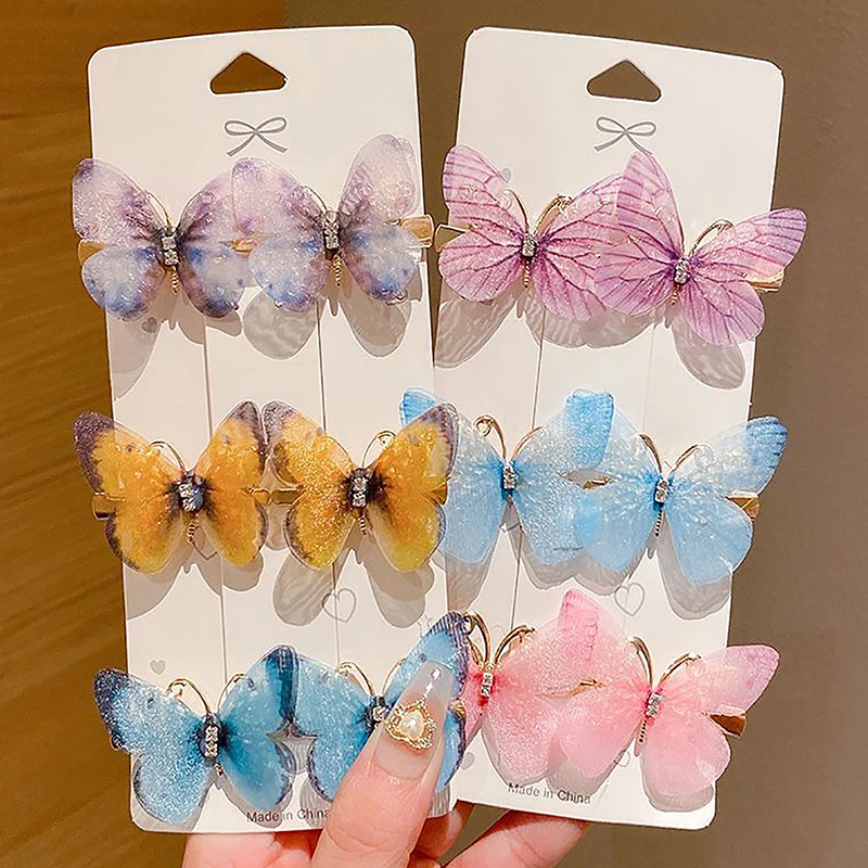 Grampos borboleta para mulheres, presilhas femininas, ornamento de cabelo doce, chapelaria arco-íris, acessórios de moda, colorido aleatório, 1pc