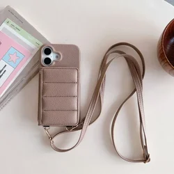 Crossbody Lanyard Leather Phone Case for IPhone 13 12 Mini 17 Air16 15 14 Plus 11 Pro Max Mirror Wallet Card Slot Holder Cover