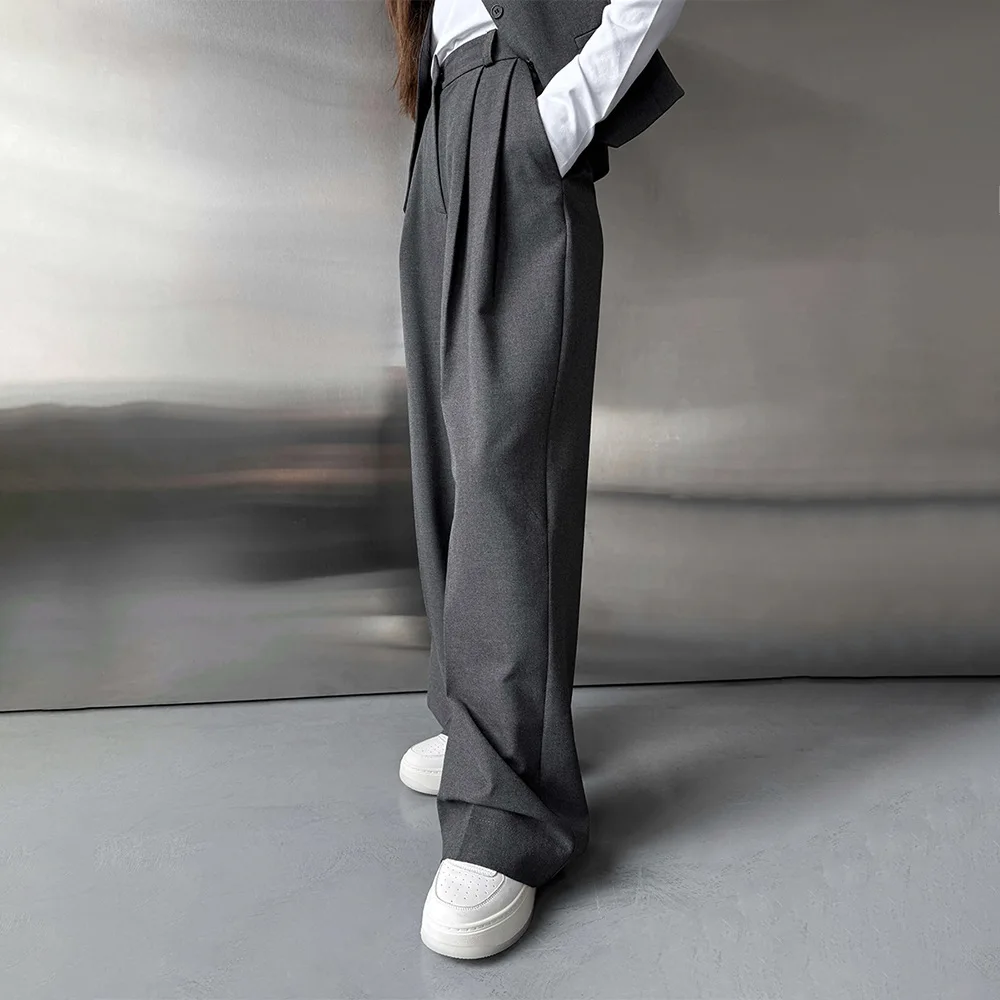 RISBRDFLY 2025 herfst nieuwe loszittende pantalon met rechte pijpen pakbroek voor dames met een hangende sensatie broek met wijde pijpen