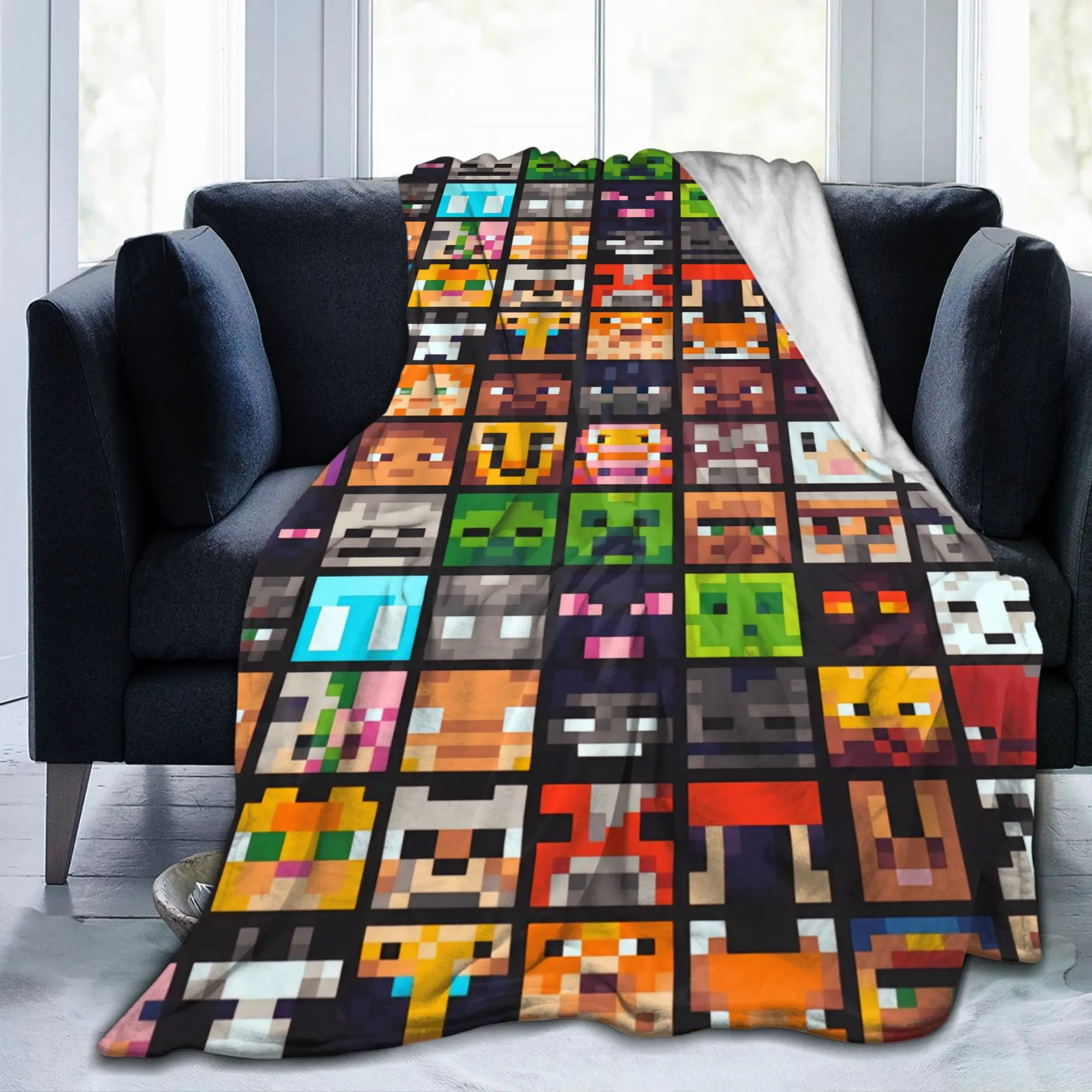 M-Minecrafts Mob Collage Blanket  Airplane Travel Flannel Throw Blanket For Home Decor Warm Custom Quality Bedspread Gift Idea