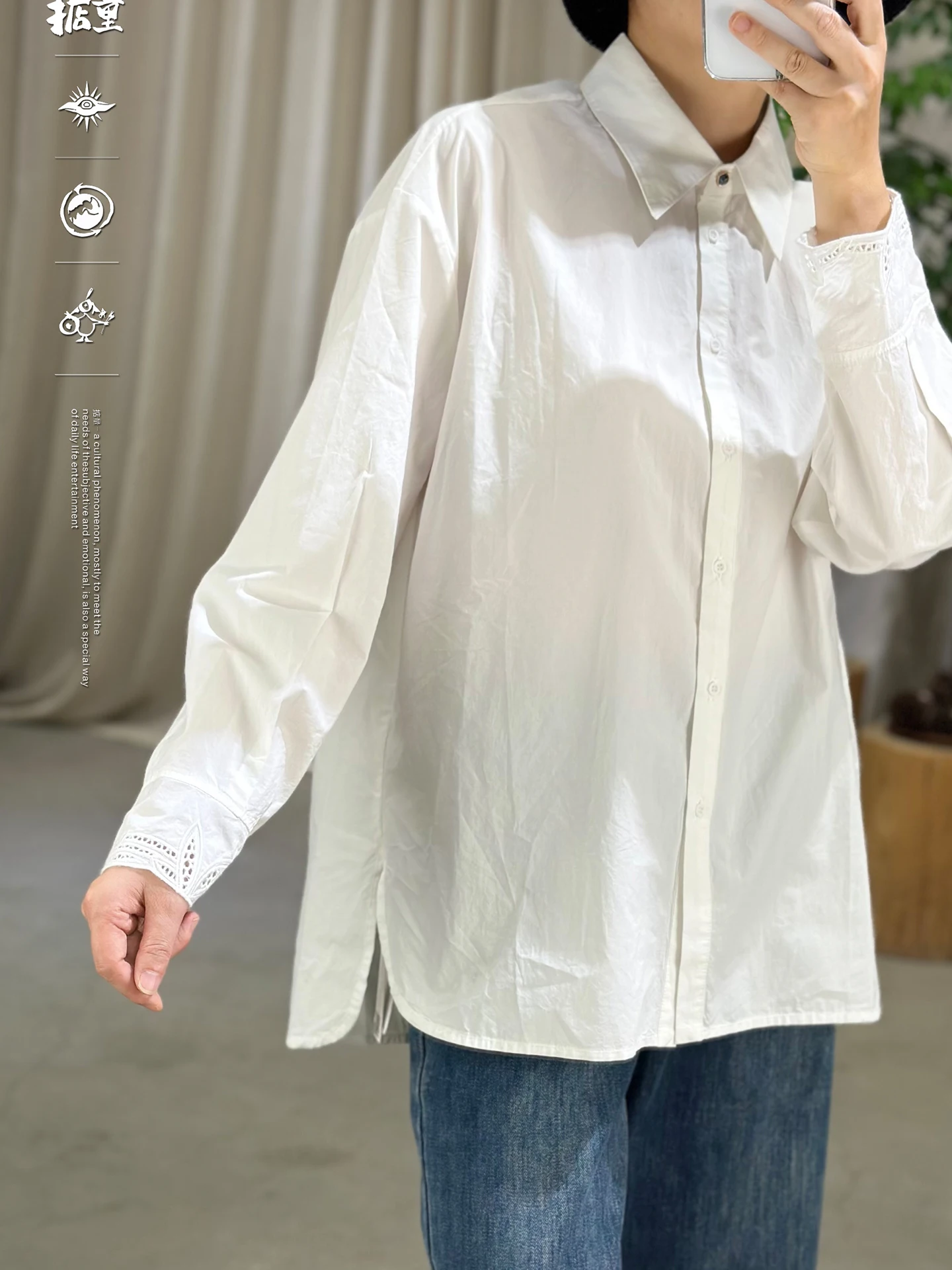 

Simple Faion White Long Sve Loose Women's irt Cotton Breathable Casual Sle Autumn New Arrival L3V0C5266