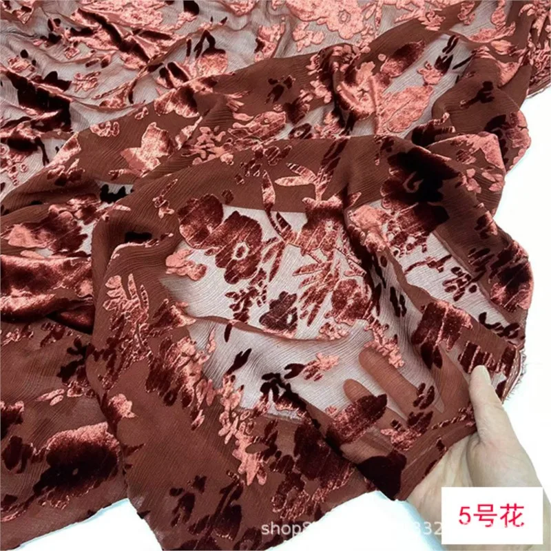 Summer silk crepe textured flowered velvet cheongsam fabric dress top