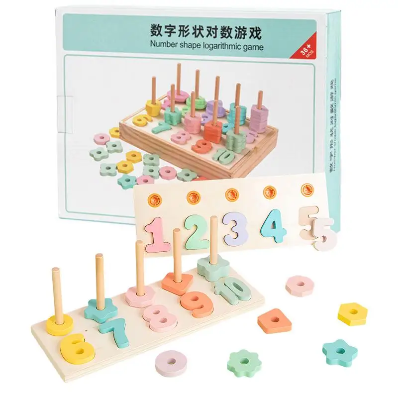 Stacking Wood Blocks Number Toys Montessori Math Shapes Matching Puzzle Toys Toddlers Stacking Wood Blocks Number Counting Toys