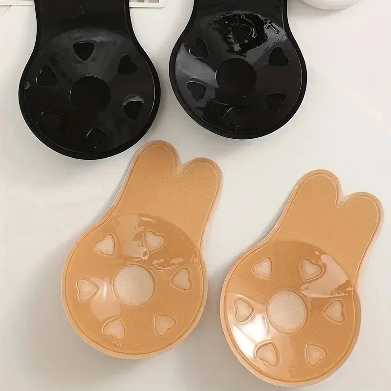 Sujetadores de silicona de realce de pecho con cinta adhesiva para mujer, sostén invisible push-up sin tirantes, reutilizables, con almohadillas para pecho, estilo Kawaii Rabbit