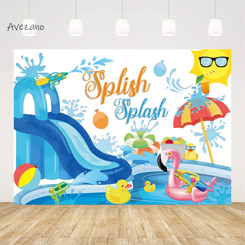 Avezano Summer Photography Background Splish Splash Sunshine Duck Pool Party Child Birthday Background Photo Studio Decoration