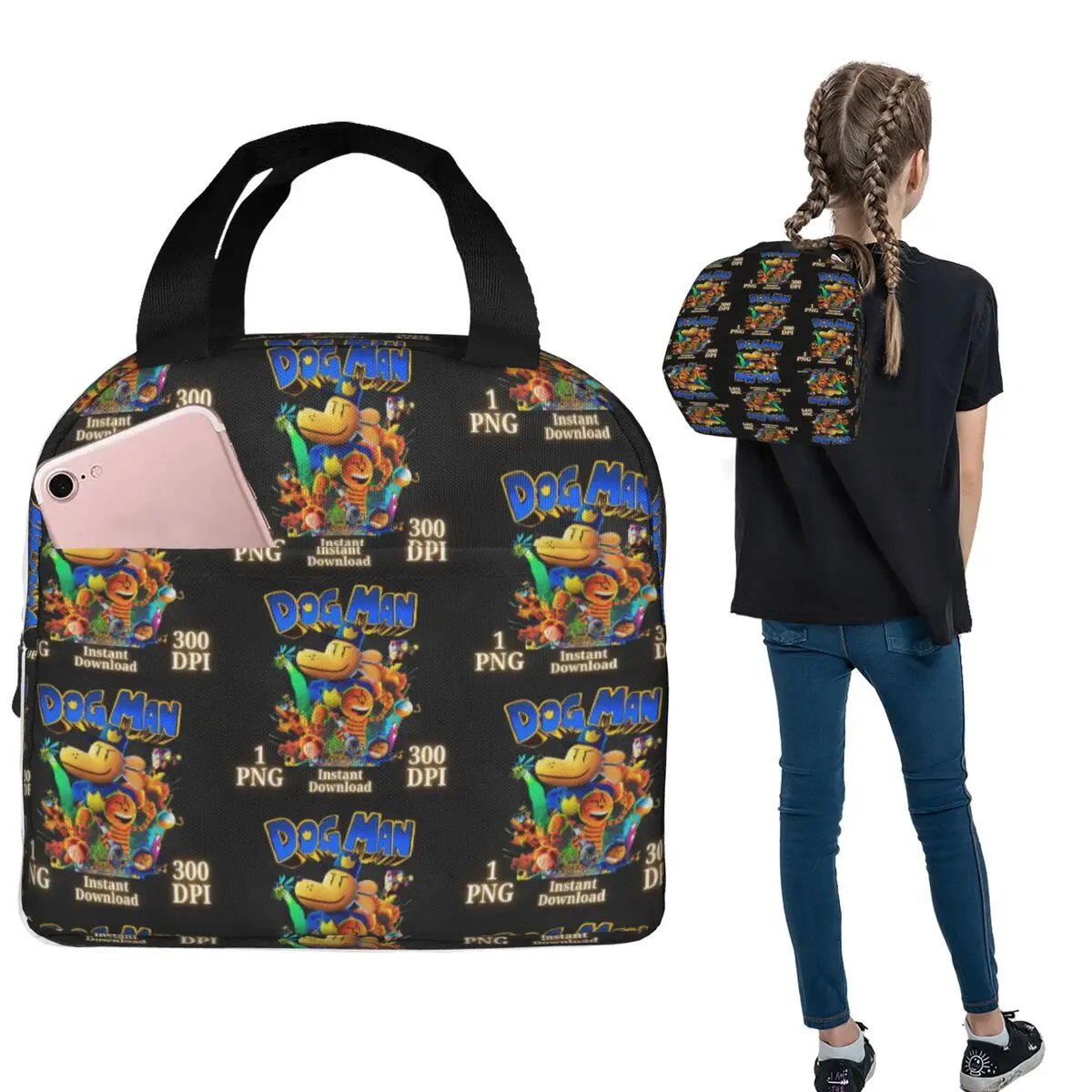 

Dog Man Cartoon Lunch Bags Insulated Bento Box Portable Lunch Tote Resuable Picnic Bags for Woman Children Office