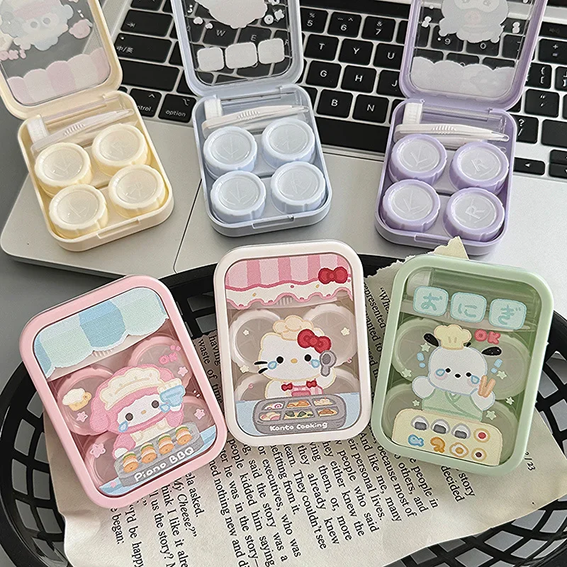 Cute Cinnamoroll Kuromi Cartoon Contact Lens Box Bow Square Contact Lens Companion Box in Two Sets Storage Box Girl Gift