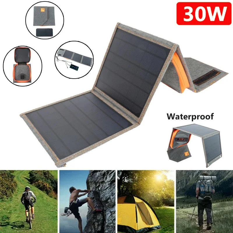 15W 20W 30W Foldable Solar Panel USB Output Portable Solar Charger Outdoor Quick Charge Solar Panels for Mobile Phone Power Bank