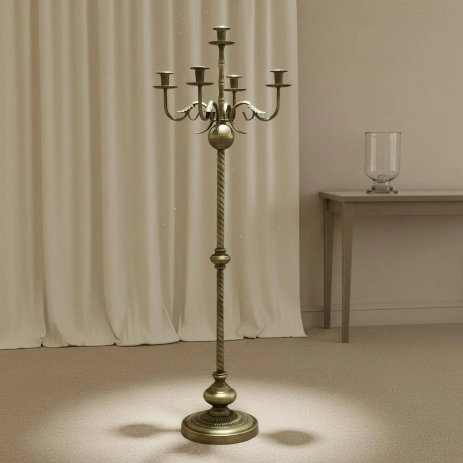 5 Branch Candelabra Bronze Finish Candle Holder Iron Vintage Candlesticks Freestanding Decorations for Wedding Living Room