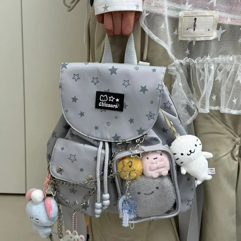 

2025 New Korean Itabag Y2k Girl Pain Backpacks Wave Dot Star Versatile Backpack Transparent Shoulder Bag Cute DIY Doll Backpack
