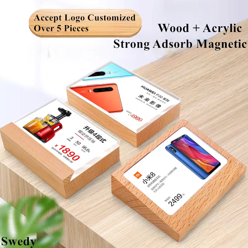 100x70mm Wood Price Label Paper Sign Holder Stand Block Photo Picture Frame Menu Paper Holder Name Price Label Display Stand