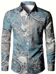 Stylish Retro Floral Pattern Men's Long sleeve Shirt Turn-Down Collar Long Sleeve Button Up Shirts For Men Oversized clothing