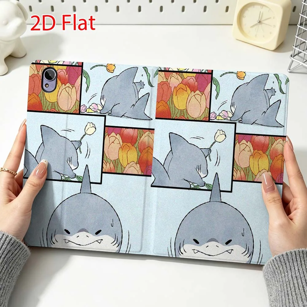 Cartoon Shark Smelling Flower For Huawei MediaPad MatePad Honor Pro V6 9 V8 X9 12 X 13.3 SE 11 11.5 Inch Tablet Case Popular