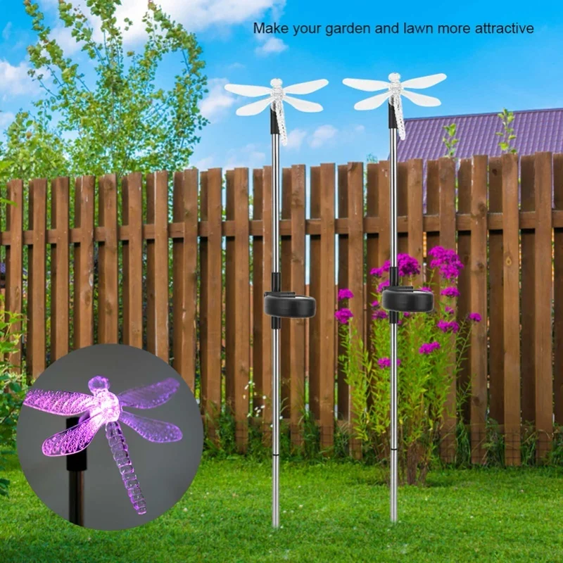 2Pcs/Set Unique Dragonfly Solar LED Lawn Light Color Changing Garden Stake Light Decoration